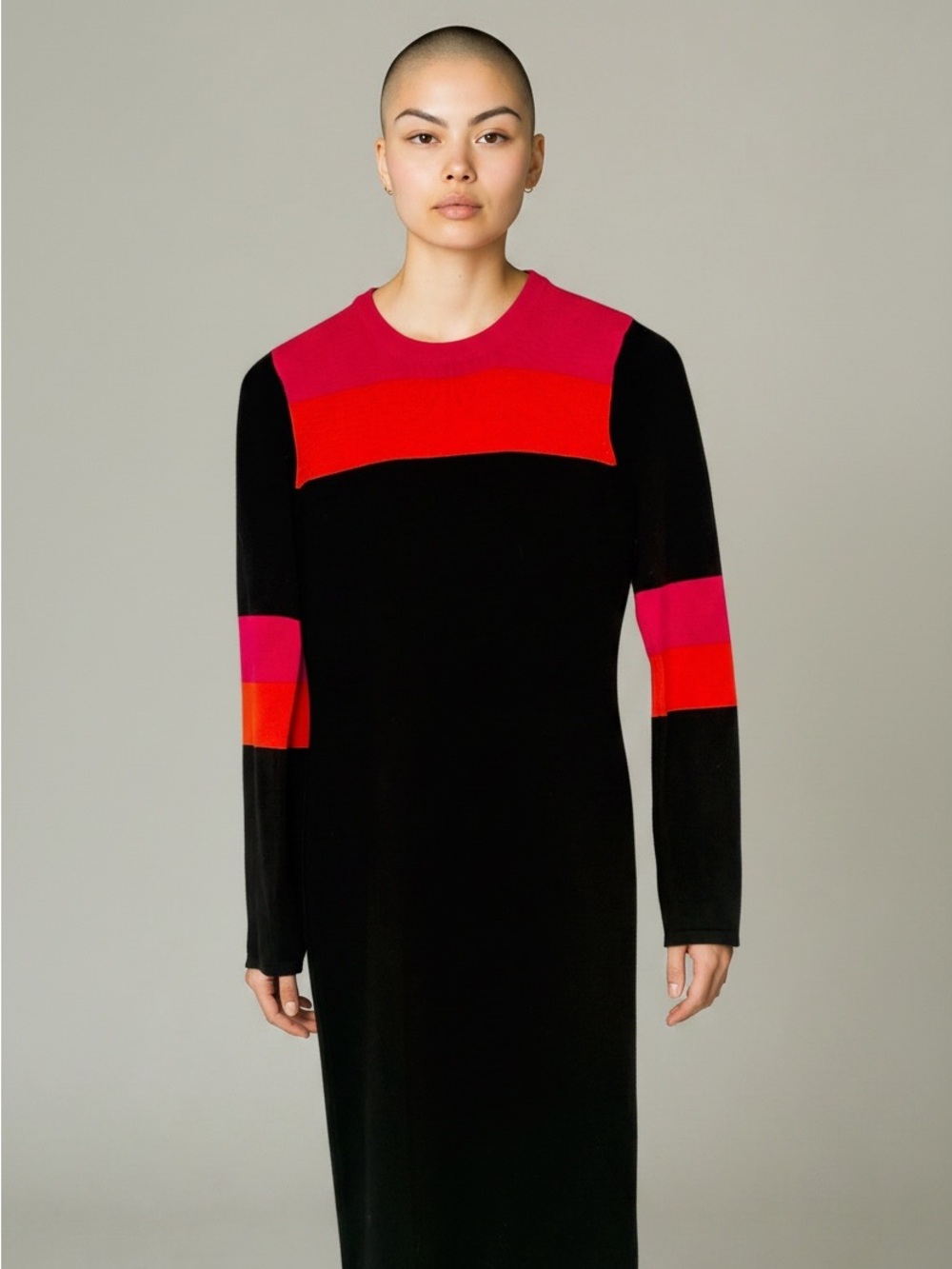 Vince Camuto Black Long-Sleeve Bodycon Dress with Pink and Red Accents XS
